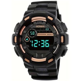 Resim Sunshine022 Siyah Altın Honhx Digital Spor Saati Büyük Yuvarlak Kadran Dayanıklı Kol Saati Diğer 