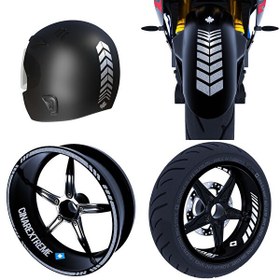 Resim Moto Rider Yaldızlı Gümüş İç Dış Jant Şeridi Kask ve Çamurluk 4'lü Sticker Seti 