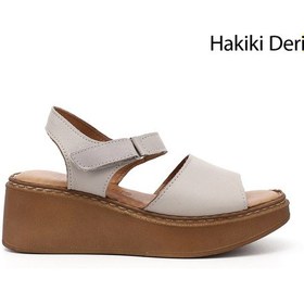 Resim Gönderi R Krem Dolgu Taban Hakiki Deri Sandalet Krem 