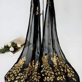 Resim Artı Boyutlu Lüks Altın Tavuskuşu Baskılı Eşarp - Hafif %100 Polyester Yarı Şeffaf Çok Amaçlı Saç Bandı ve Boyun Sarmağı İlkbahar Yaz Sonbahar için, Orta Doğu Esintili Moda Aksesuarı 