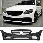 Resim Mercedes W205 2014-2018 C63 Uyumlu Ön Tampon & Panjur Seti (Siyah Trimler) 
