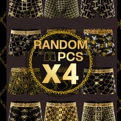 Resim 4 adet Erkek Boxer Briefs - Siyah ve Altın Lüks Baskı, Nefes Alabilen Polyester, Rahat Uygunluk, Rahat Giyim İçin Benzersiz Geometrik Desenler, Rahat İç Çamaşırı, Şık İç Çamaşırı, Dayanıklı İç Çamaşırı 