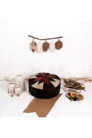 Resim Ottoman Pouffe İskandinav El Yapımı Hakiki Kuzu Derisi Bohem Bahçe Balkon Bungalov Puf Minder 60x30cm(DOLGULU) 