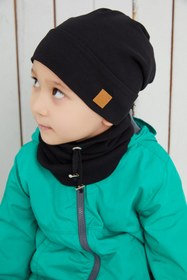 Resim Babygiz Erkek Bebek Çocuk Siyah Ip Detaylı Şapka Bere Boyunluk Takım Rahat Pamuklu Kaşkorse 