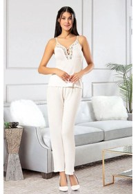 Resim Faal 8903 Kadın Sabahlıklı Pijama Takımı-ekru Ekru 