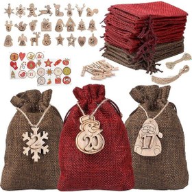 Resim Noel Advent Takvimi, 24 Parçalı Doldurmalık Advent Takvim Poşetleri, Noel Geri Sayım Takvimi Kumaş Çantası, Kendin Yap Advent Takvim Seti 