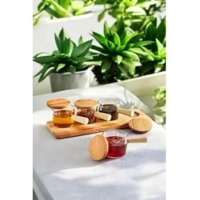 Resim Life 4 Adet Ahşap Saplı Standlı Mika Şeffaf Sunumluk Sosluk Reçellik Çerezlik MIT1152 