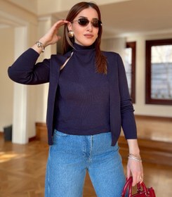 Resim Halter yaka tek parça ceket-LACİVERT - STD 