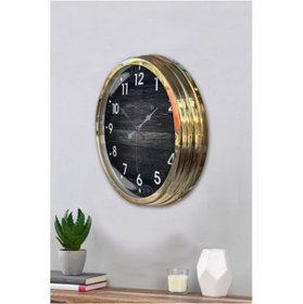 Resim Altın Gold Rengi Metal Çerçeveli Salon Ofis Duvar Saati 40 Cm C86 