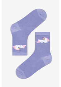 Resim Penti Kız Çocuk Mavi Unicorn 3lü Çok Renkli Soket Çorap 