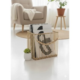 Resim Dekolobi Ahşap Bambu Gazetelik Dergilik / El Yapımı Bohem Kitaplık 