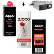 Resim Zippo Çakmak Benzin + Taş + Fitil + Silikon Sızdırmazlık Aparatı 