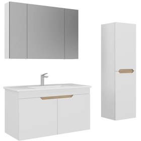 Resim Orka Lena 100 Cm Mat Beyaz Kapaklı Banyo Dolabı Takımı Ve Boy Dolabı Beyaz 