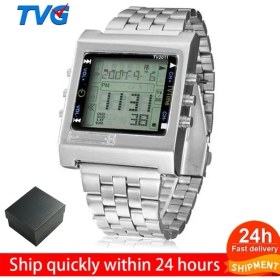 Resim Hanyang Şerit Kutu Tvg Spor Erkekler Izle Yeni Dikdörtgen Uzaktan Kumanda Dijital Alarm Tv DVD Uzaktan Bayanlar Paslanmaz Çelik Kol Saati Moda Rahat (Yurt Dışından) 