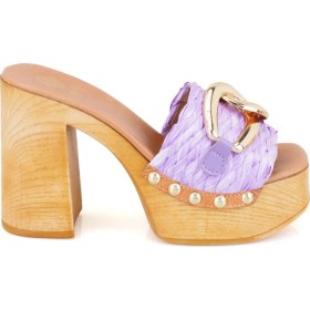 Resim Desa Kadın Lila Platform Topuklu Hasır Terlik 