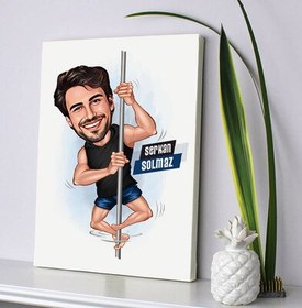 Resim Sırıkla Atlayan Erkek Karikatürlü Kanvas Tablo 