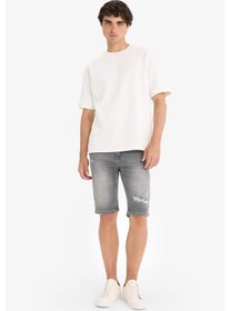 Resim Defacto Slim Fit Dar Kesim Jean Bermuda Şort F4692ax25smnm18 Gri 