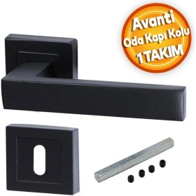 Resim Badem10 Avanti Mat Siyah Kare Rozetli Oda Kapı Kolu Metal Sağa Sola Uygun (1 Takım) 