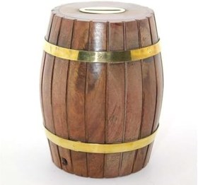 Resim Pirinç Ahşap Fıçı Kumbara 12.5 Cm 