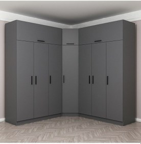 Resim Minar Kale 7 Kapaklı 4 Ç Köşe Dolap + Yüklük Antrasit 235cm 