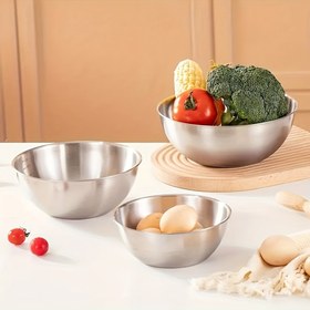 Resim 3'lü Paslanmaz Çelik Karıştırma Kasesi, Salata Kasesi - Salatalar, noodle, pişirme ve fırınlama için çok uygun, yiyecek saklama, kolay yığınlanabilir ve saklanabilir, mutfak malzemeleri 