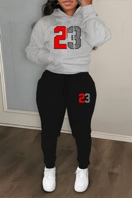 Resim classy moda 23 Numaralı Baskı Kadın Eşofman Takımı Kapüşonlu Sweatshirt ve Jogger Pantolon 