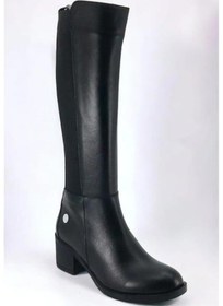 Resim Mammamia D23kc-2040 Topuklu Lastikli Deri Kadın Çizme Siyah 