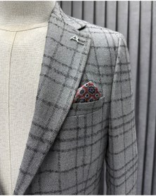 Resim Avni Ceylan Erkek Gri Siyah Ekoseli Kapaklı Cep Detaylı Tek Düğme Blazer Ceket 