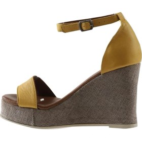 Resim Bueno Shoes Sarı Deri Kadın Dolgu Topuklu Sandalet 