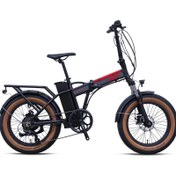 Resim LOOP DISCOVERY - 20 - Katlanır ( FAT Bike) - 7 Vites - H.Disc - Elektrikli - Mat Siyah-Kırmızı\u002FFüme 