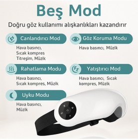 Resim Akıllı Göz Masaj Aleti Hava Basınçlı, Isıtmalı, Titreşimli Ve Müzikli 5 Farklı Masaj Modu 
