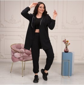 Resim CNG MODA Kadın Büyük Beden Tomy Fermuarlı Kapüşonlu Eşofman Takımı Siyah 