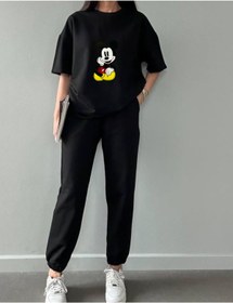 Resim CLAYES Mickey Mouse T-shirt Eşofman Takımı Oversize Bisiklet Yaka 