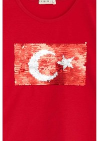 Resim Breeze Kız Çocuk Uzun Kollu Tişört Pullu Ay Yıldız 4-14 Yaş, Kırmızı Kırmızı 