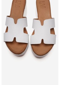 Resim Luvishoes Luvi Shoes Lıa Beyaz Cilt Hakiki Deri Kadın Dolgu Topuklu Terlik Beyaz 