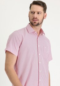 Resim Şeker Pembe Kısa Kol Regular Fit Ekose Pamuklu Gömlek 