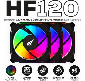 Resim Hawk Gaming Chair HF120 Slientforce 120MM Argb Üçlü Siyah Kontrolcü ve Kumanda Dahil Kasa Fanı 