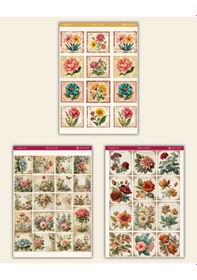 Resim 6 Lı Vintage Çiçek Temalı Sticker Seti 12x17 Cm Bullet Journal, Scrapbook, Ajanda, Planlayıcı İçin Diğer 