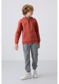 Resim Tommylife Tommy Life Kiremit Pamuklu Kalın İçi Tüylü Yumuşak Dokulu Standart Fit Nakışlı Erkek Çocuk Sweatshirt - 11244 Kiremit 