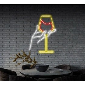 Resim Şarap Bardağı Figürlü Neon Tabela Sarı 