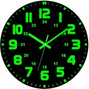 Resim 30.48 cm Sessiz Parlayan Vinil Duvar Saati - Karanlıkta Parlayan Yeşil Numaralar ve Ellerle Siyah, Yatak Odası, Oturma Odası veya Mutfak için Büyük Kalın Ekran, Duvar Saati Oturma Odası 