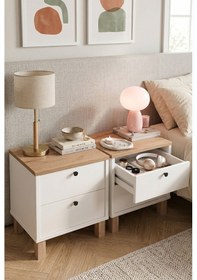 Resim Robin Home Alaska Komodin 2'li Komodin Seti Çekmeceli Ahşap Ayaklı Sepet-beyaz 