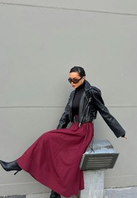 Resim Bordo Poplin Beli Lastikli Uzun Etek - Bordo / M 