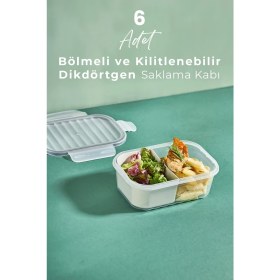 Resim Kitchen Life 6 Adet 2 Bölmeli 1lt Kilitli Sızdırmaz Kapaklı Saklama Kabı - Kahvaltılık - Beslenme Kabı -1000 ml 