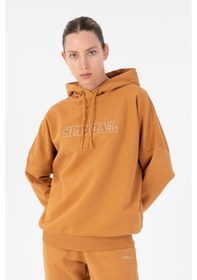 Resim Maraton Oversize Kadın Kapüşonlu Karamel Sweatshirt Karamel 