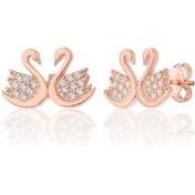 Resim 925 ayar Gümüş Zirkon Taşlı Rose Kaplama Kuğu Modeli küpe 