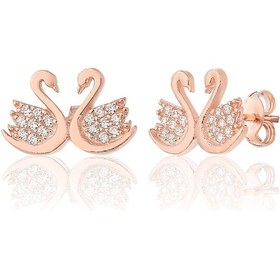 Resim 925 ayar Gümüş Zirkon Taşlı Rose Kaplama Kuğu Modeli küpe 