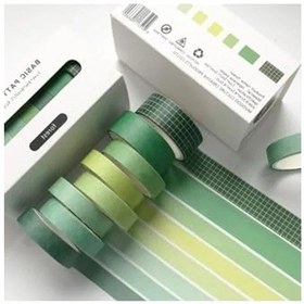 Resim Yeşil Temalı 7 Renkli Washi Bant, Sticky Note Seti 
