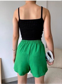 Resim Biçomi Armalı Keten Şort Yeşil S251003 Yeşil 