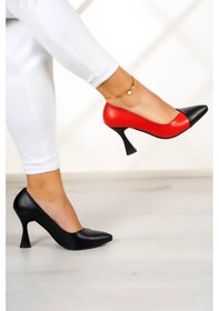 Resim Jatqılı Plus Siyah Kırmızı Kadeh Topuklu Ayakkabı Siyah - Kırmızı 